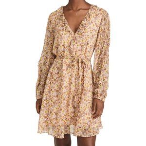 Scotch & Soda Mixed Floral Print Combo Long Sleeve Belt V-Neck Wrap Mini Dress